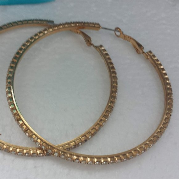 Large Hoop Earrings Rhinestone Gold Statement - Picture 4 of 10